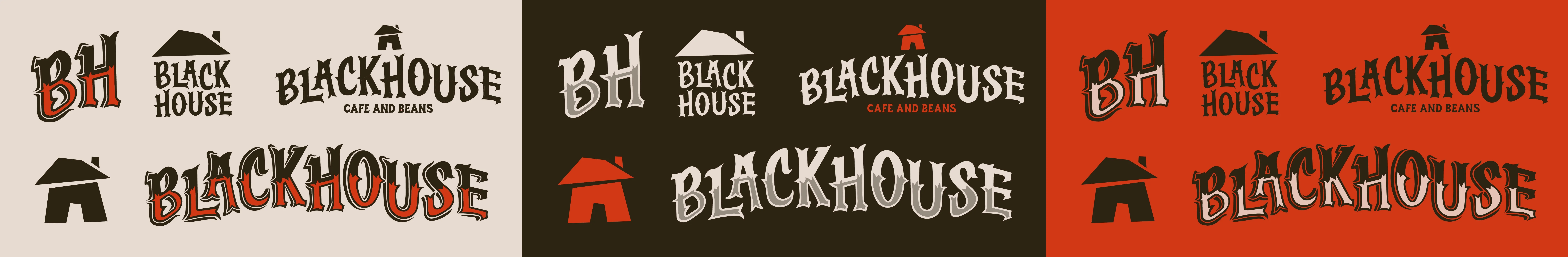 Full Blackhouse brand system showing all five logo marks across three color variations