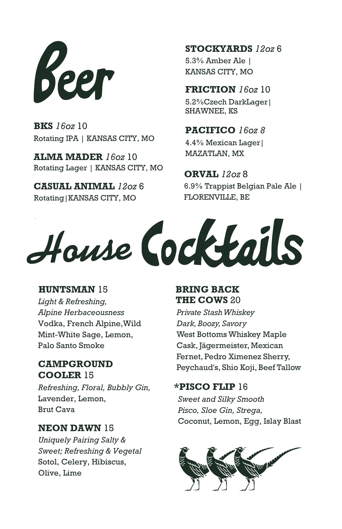 The Campground menu page 3