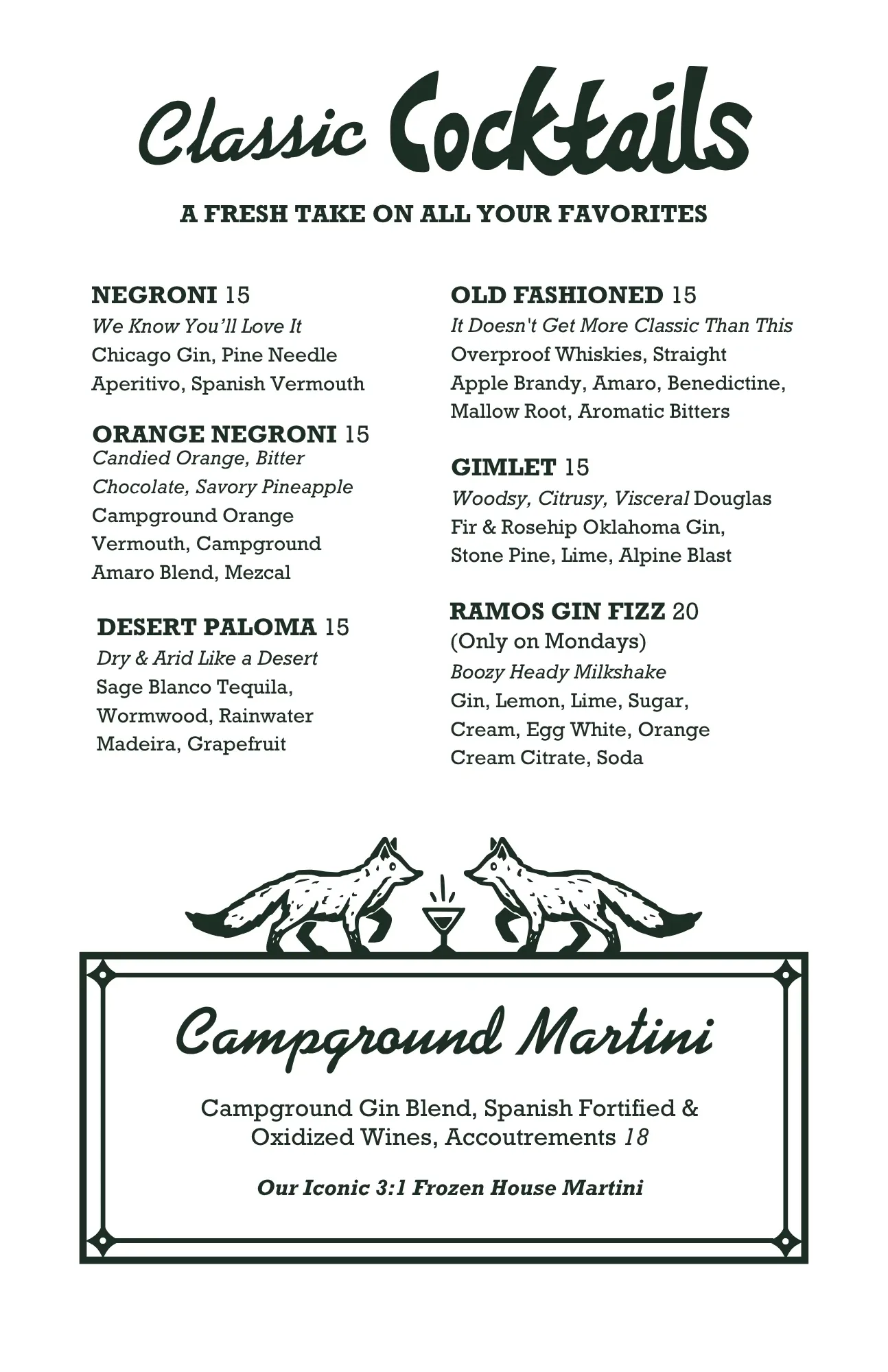 The Campground menu page 4