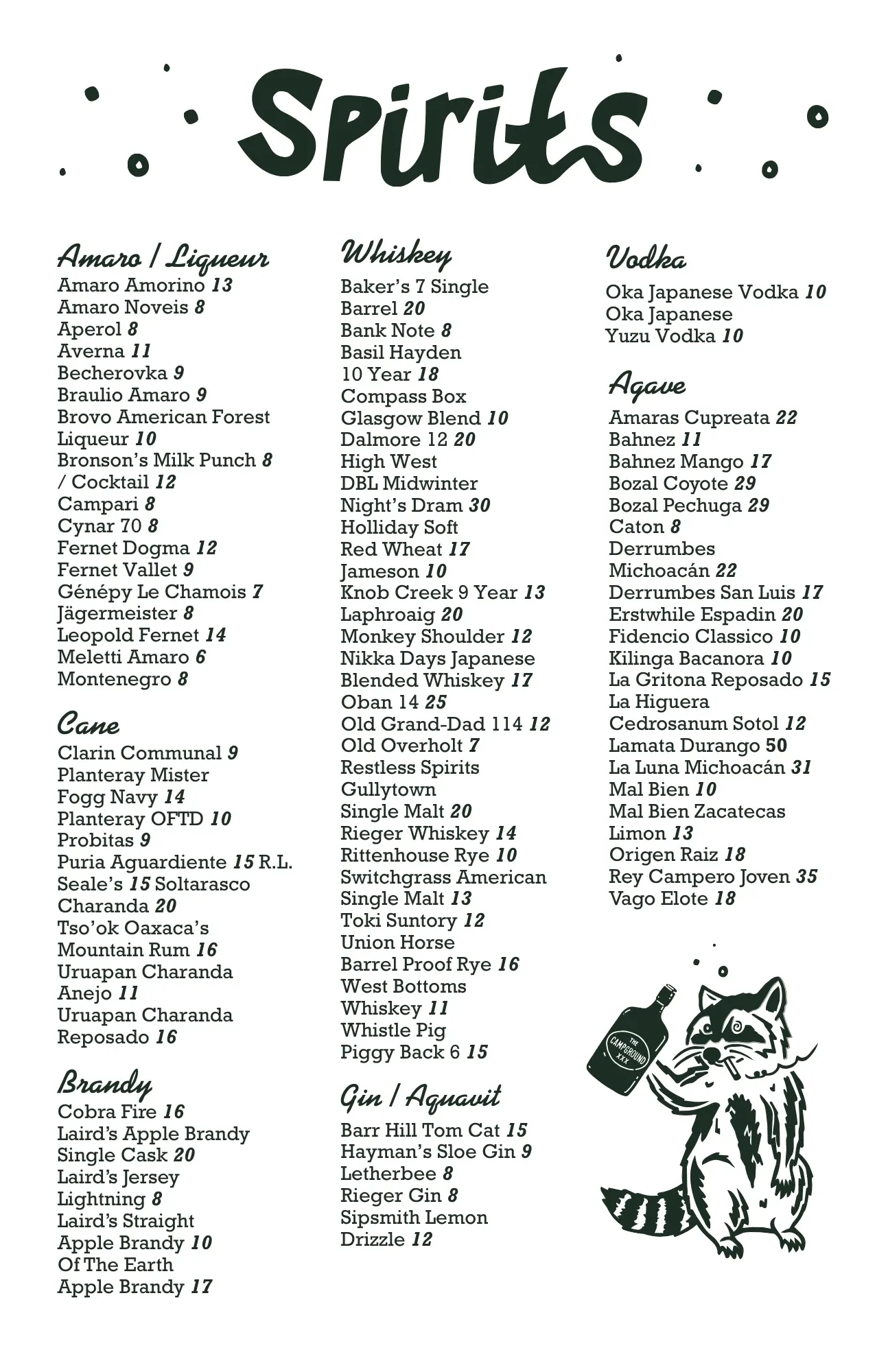 The Campground menu page 7