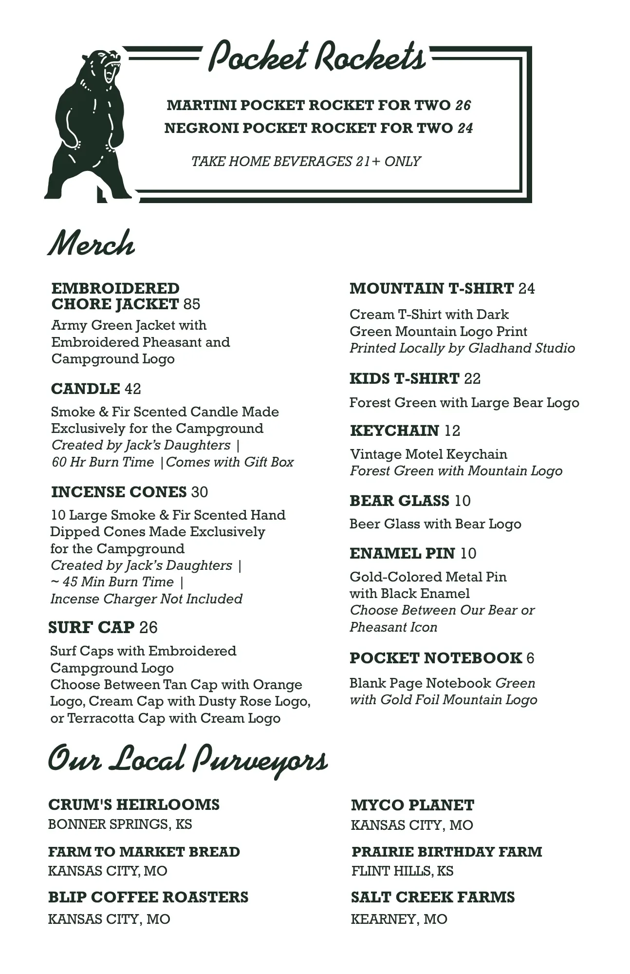 The Campground menu page 8