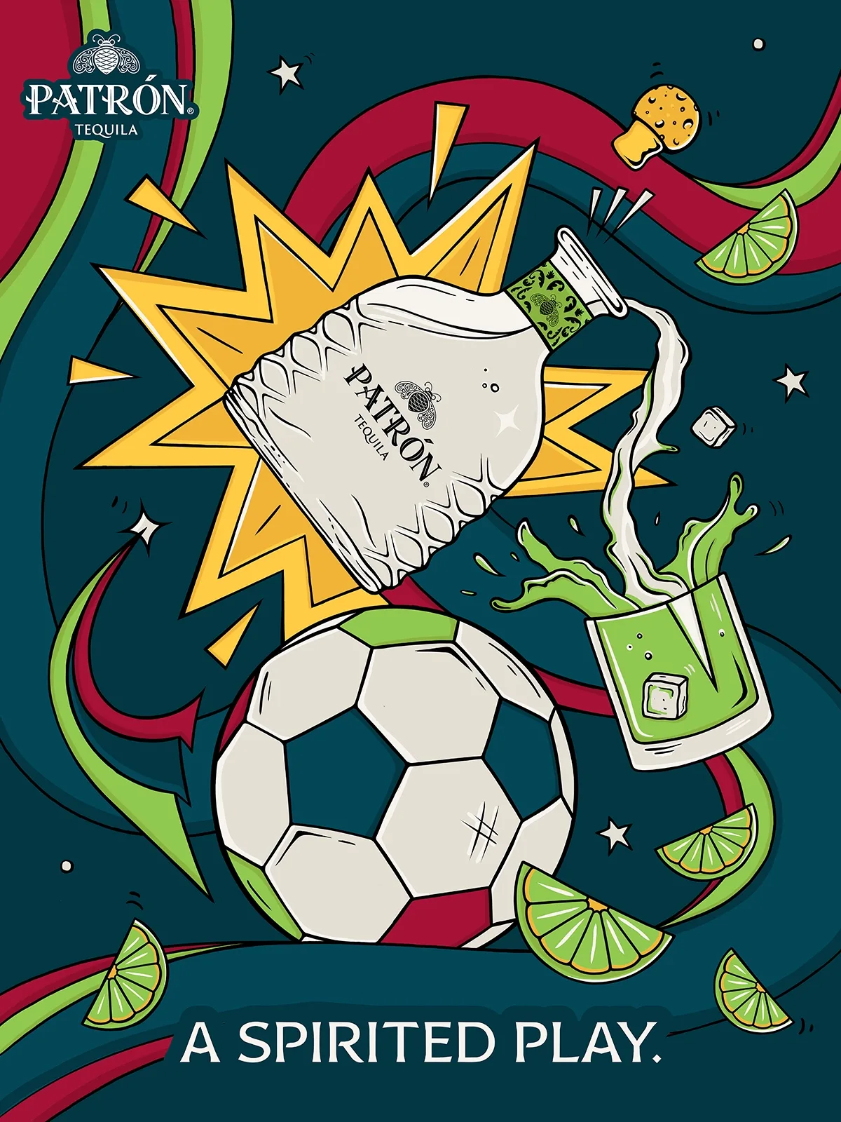 A Spirited Play — final illustrated promotional poster for Patrón Tequila
