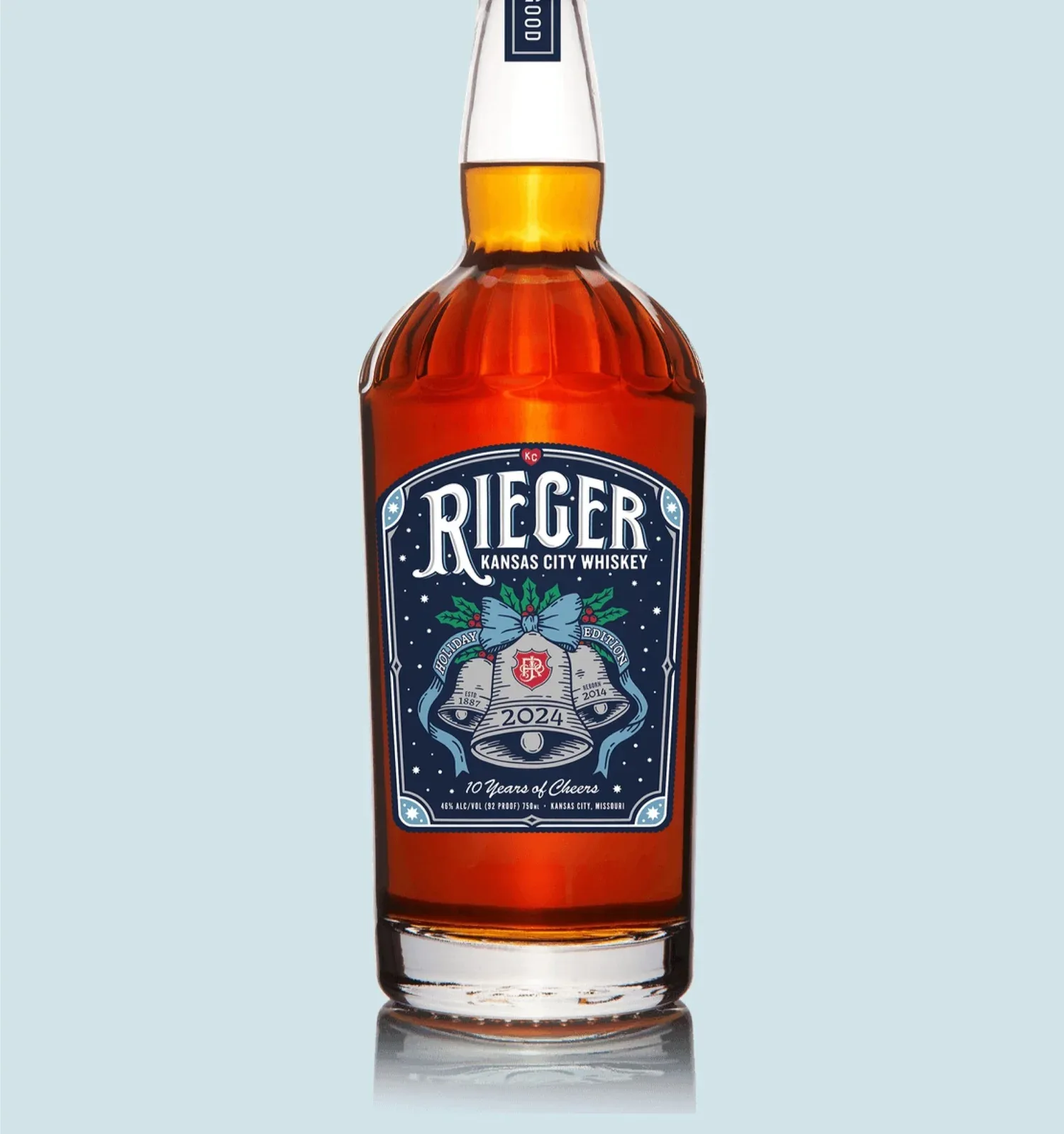 J. Rieger 2024 Holiday Whiskey bottle mockup on solid background